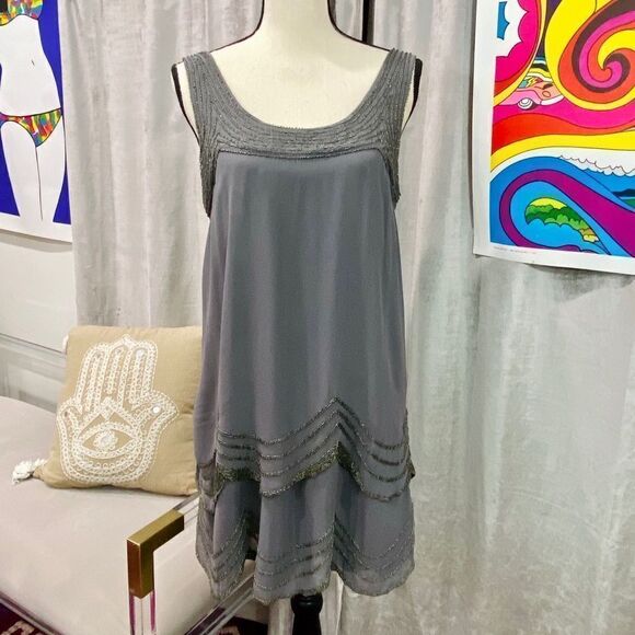 JOIE Silver Beaded Knee Length Dress 1920s NWT - Picture 2 of 7